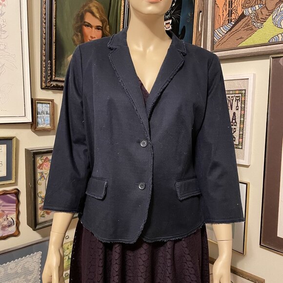 Plus Size Talbots Womens Navy Blue Cotton Spandex Jacket Blazer Size 22W - Picture 1 of 5